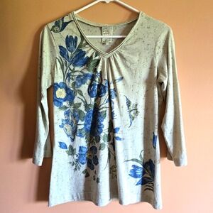 Pure. Simple. Natural. Floral Print V-Neck Top, S (runs big)